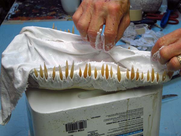Paper Mache jaws-cloth added to teeth