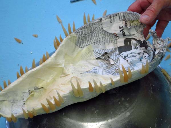 Paper Mache Drogon build-adding teeth to jaw