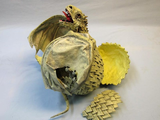 paper mache baby dragon hatching