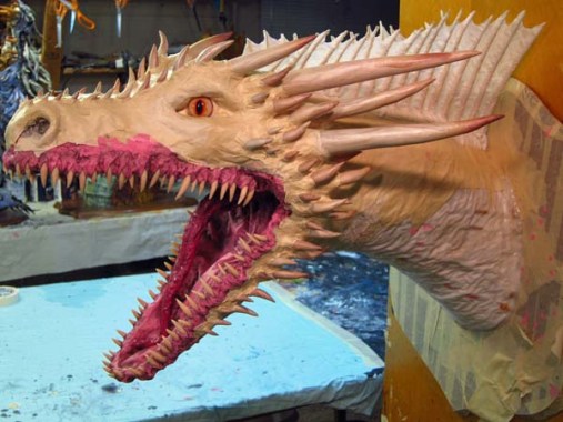 paper mache drogon- with horns added