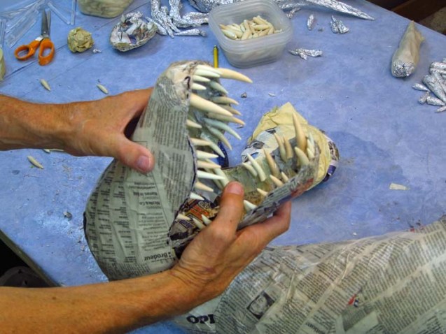 Paper mache Tiamat dragons-green dragon teeth