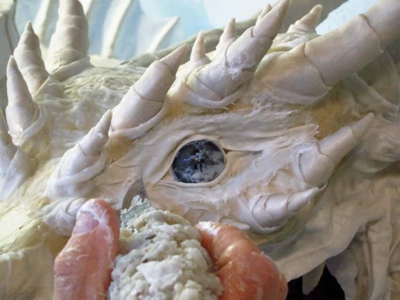 Paper Mache Tiamat dragon -white dragon eyes