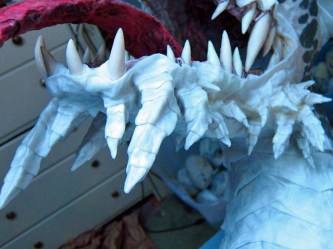 Paper Mache Tiamat dragon - black dragon horns on chin and jowls