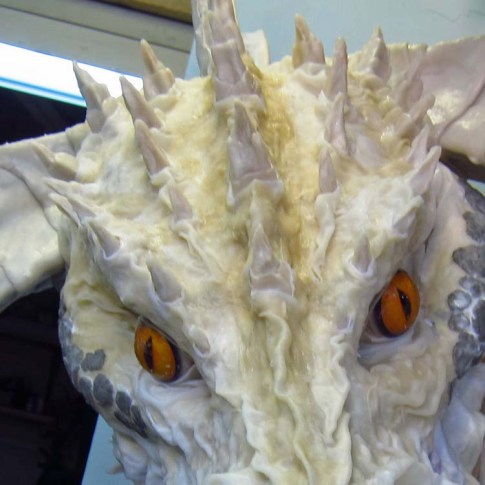Paper Mache Tiamat dragon - black dragon forhead spikes