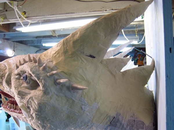 Paper Mache Tiamat dragon -white dragon neck