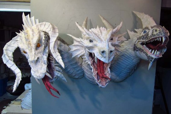 Paper Mache Tiamat Dragon - white sculpted