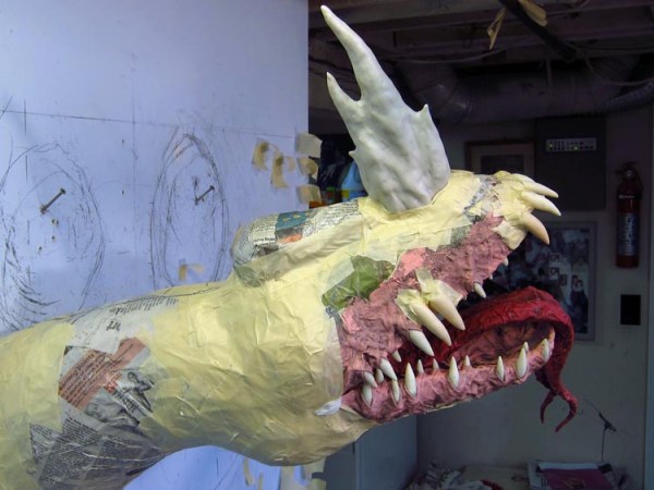 Paper Mache Tiamat Dragon - Blue horn and forehead