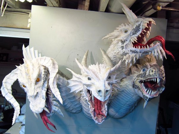 Paper Mache Tiamat Dragon - Blue assembled