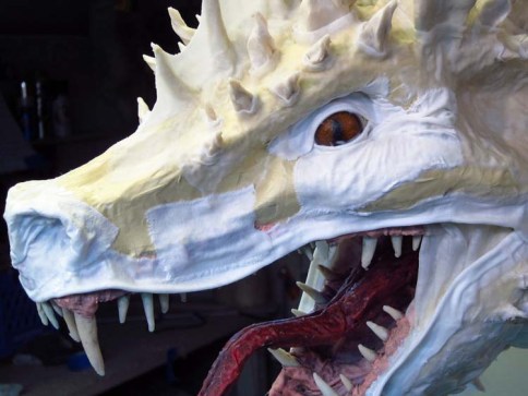 Paper Mache Tiamat - cloth mache eyelids and lips
