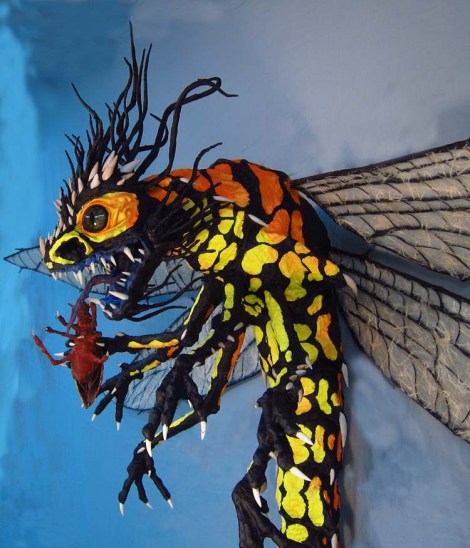 Paper Mache Dragonfly - with bug