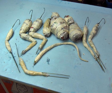 paper mache crumpled balls and appendages