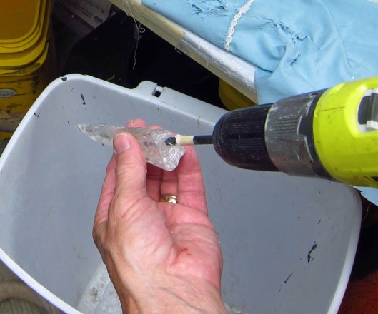 paper mache dragon -first horns drilled