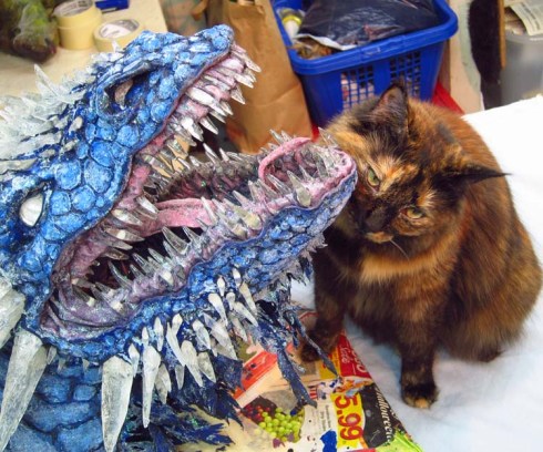 Paper Mache Ice dragon with Maisie